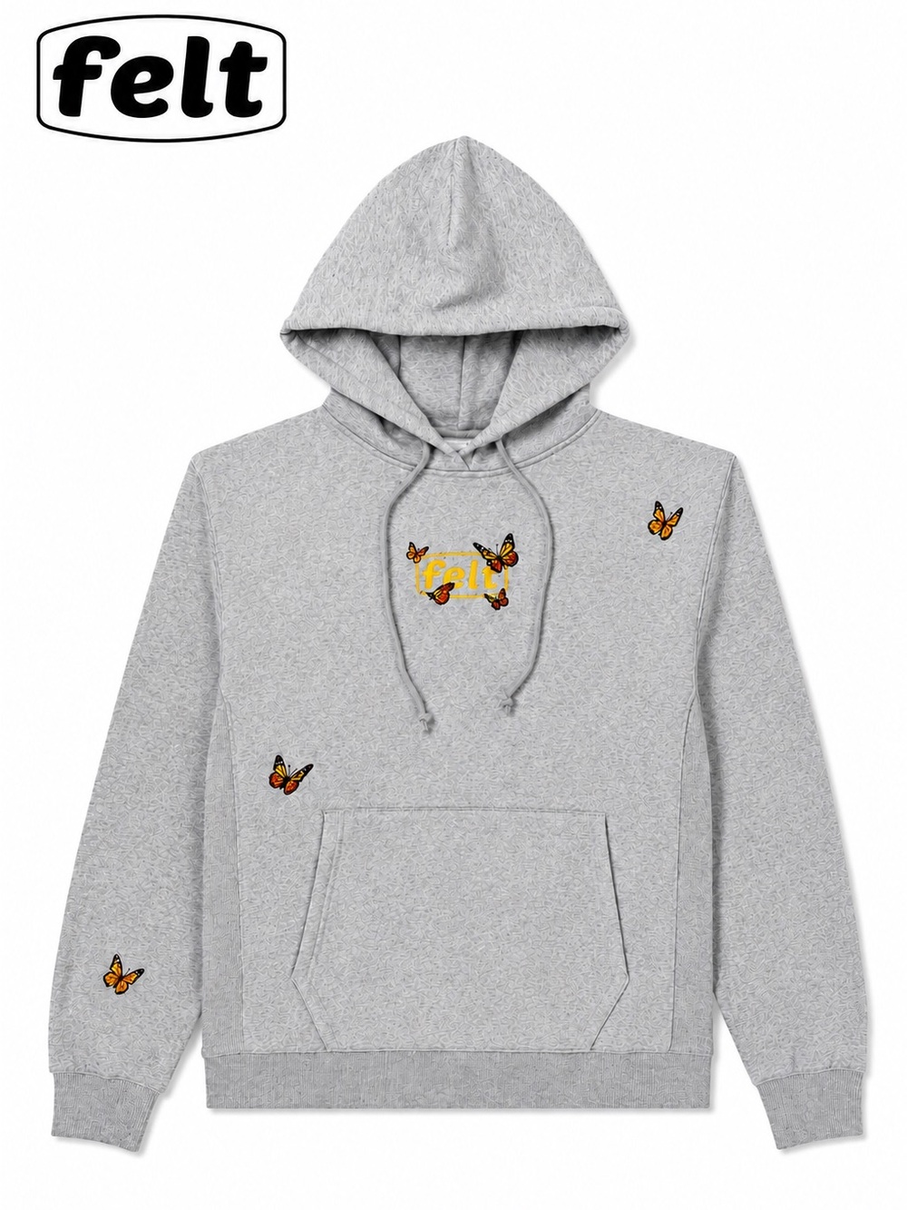 FELT STREETWEAR BUTTERFLY HOODIE OVER SIZED SMALL GREY